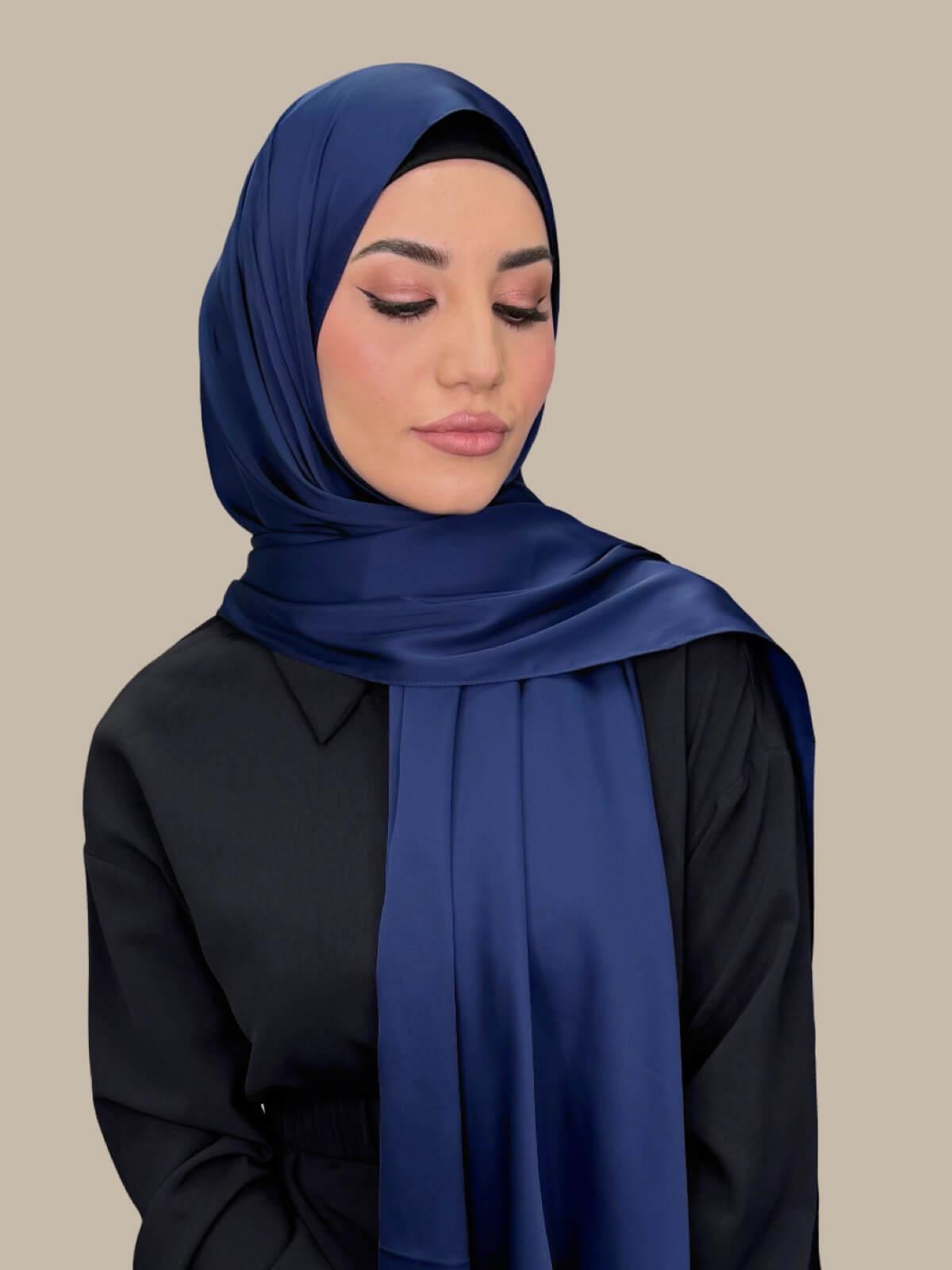 Premium Satin Hijab-Navy Blue