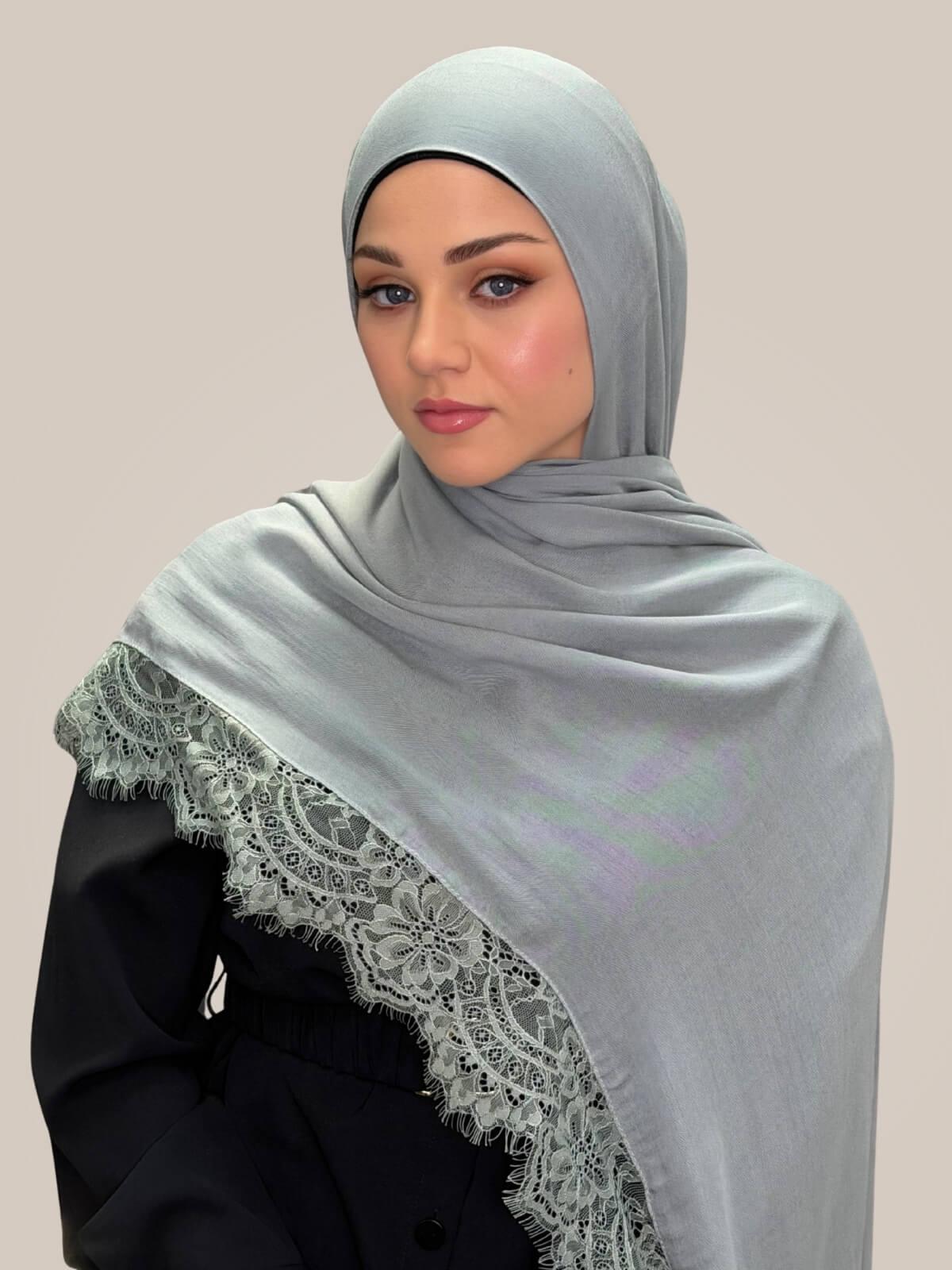 Lace Cotton Modal Hijab-Silver Lining