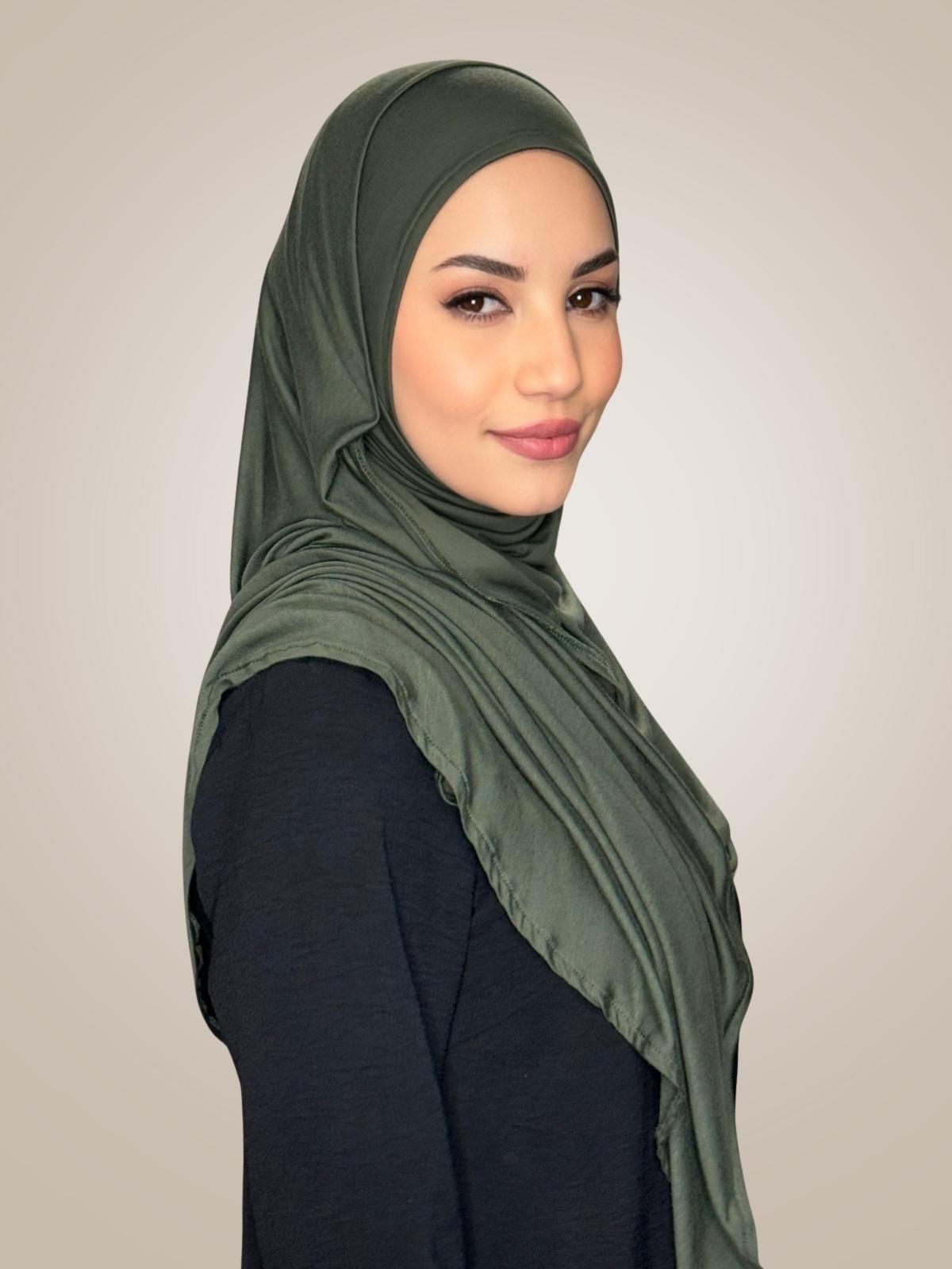 Pre-Sewn Jersey Hijab-Army Green