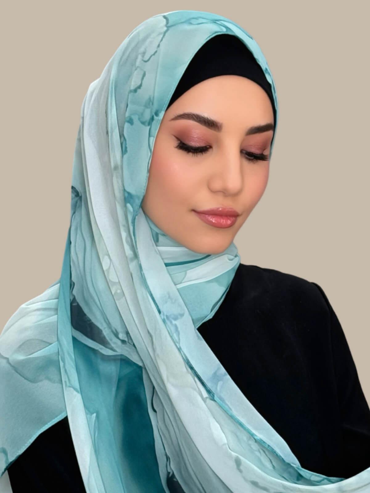 Printed Chiffon Hijab-Tidal Teal