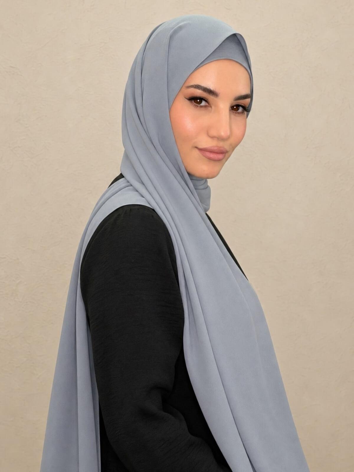 Matching Chiffon Hijab Set-Slate Grey