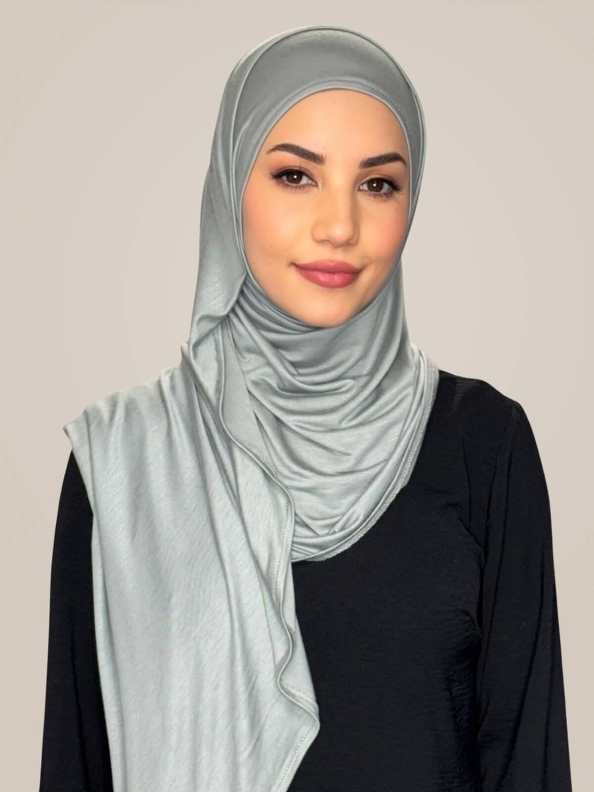 Pre-Sewn Jersey Hijab-Stone Green