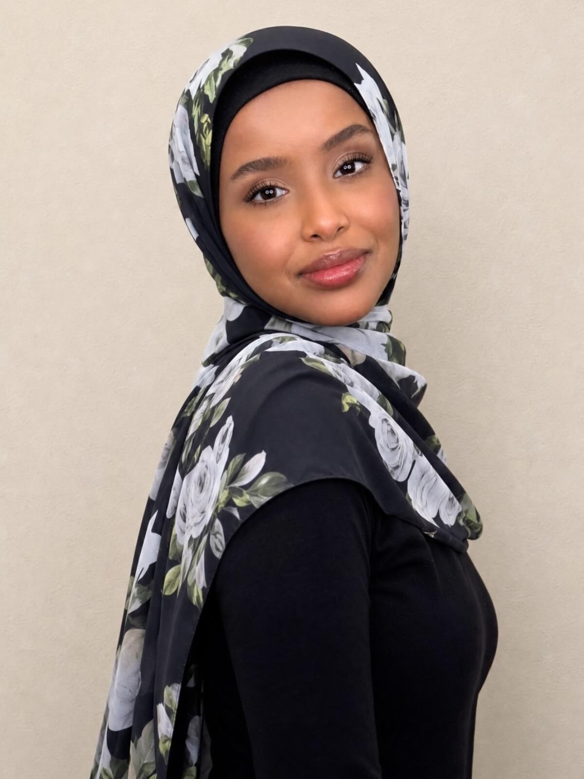 Printed Chiffon Hijab-Frosted Rosette