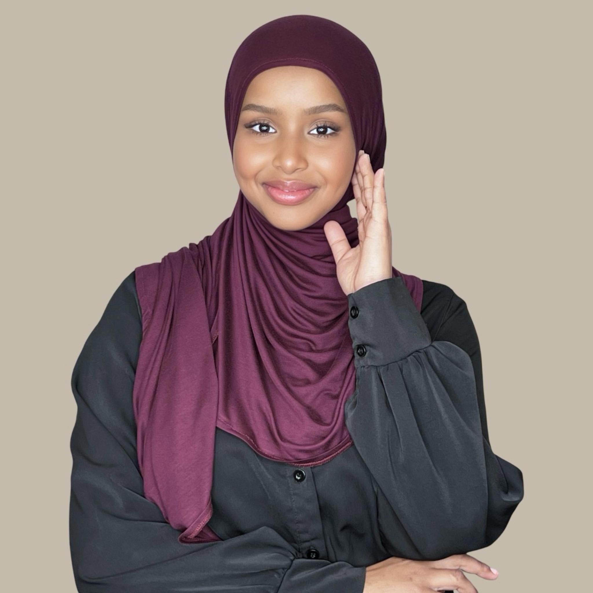 Pre-Sewn Jersey Hijab-Wine