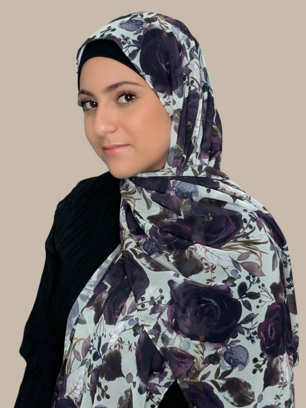 Modish Girl Printed Chiffon Hijab-Plum Orchid