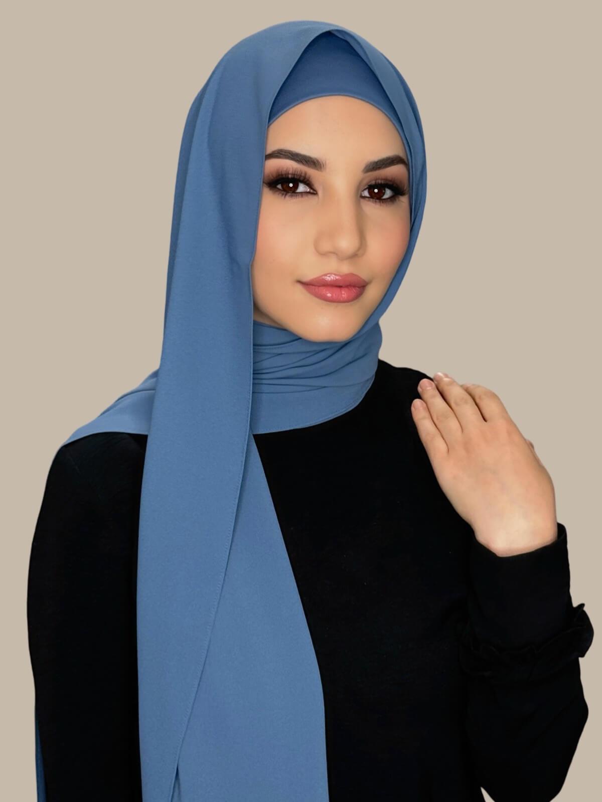 Matching Chiffon Hijab Set-Cool Blue