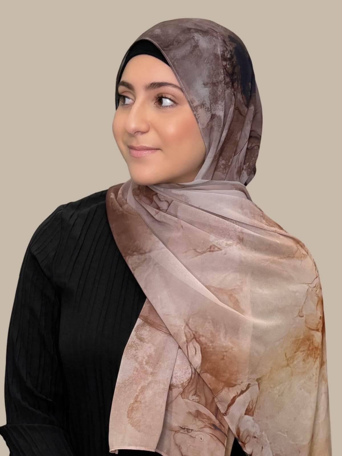 Modish Girl Printed Chiffon Hijab- Desert Dust
