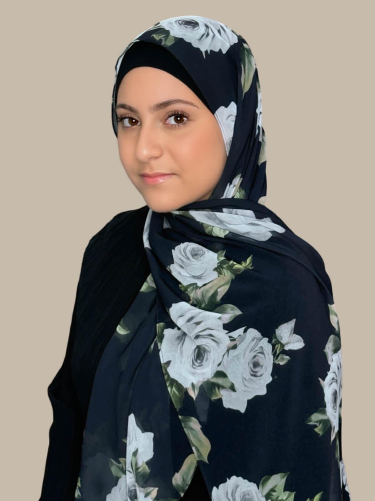 Modish Girl Printed Chiffon Hijab-Frosted Rosette