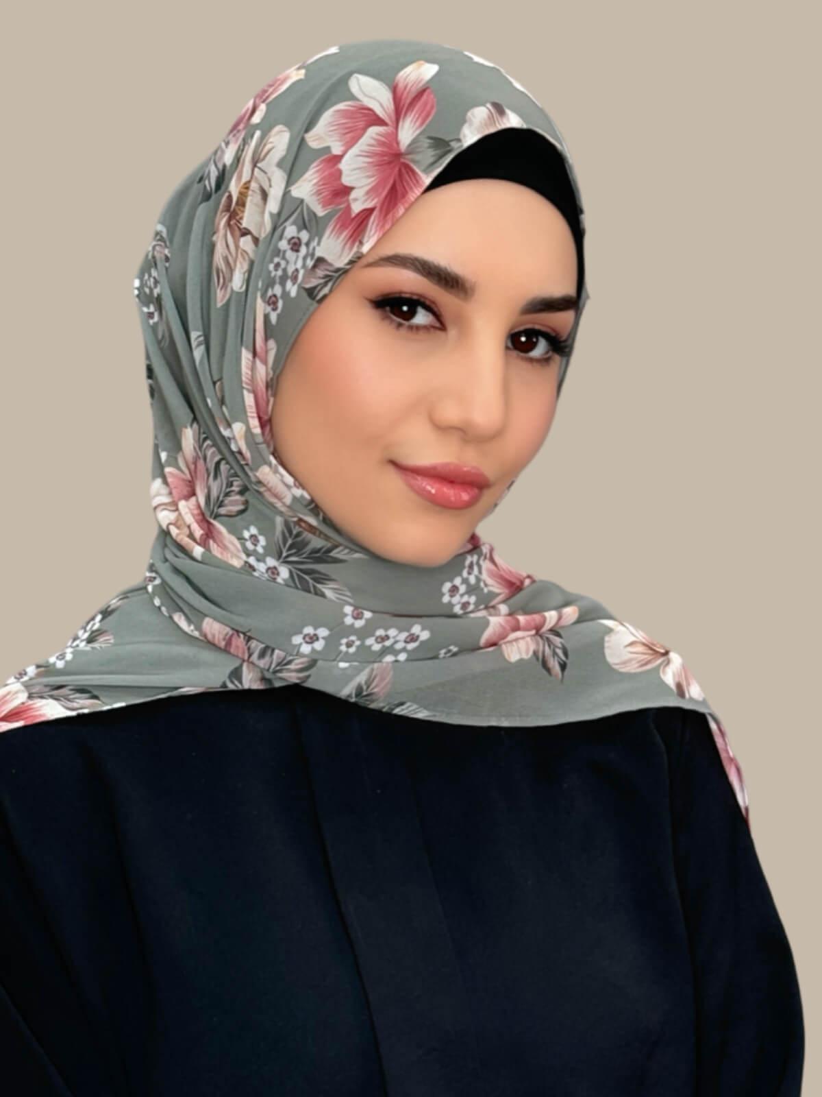 Printed Chiffon Hijab-Vintage Peony