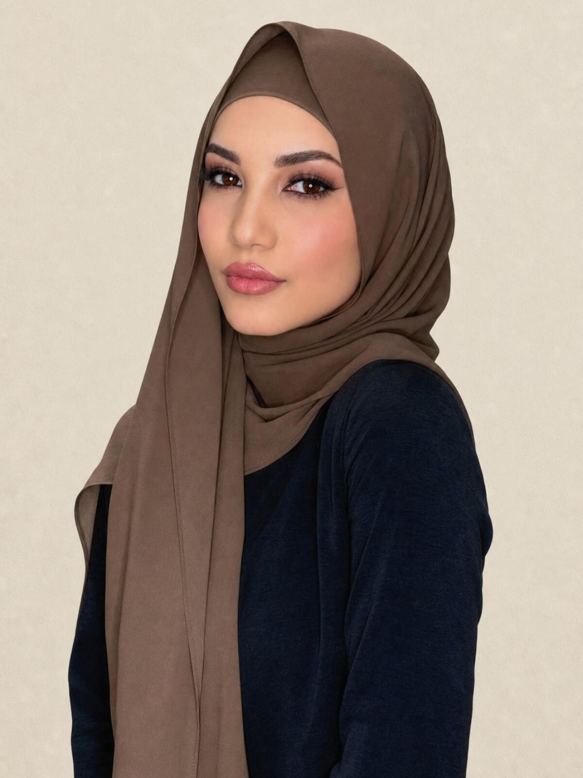 Matching Chiffon Hijab Set-Swiss Brown