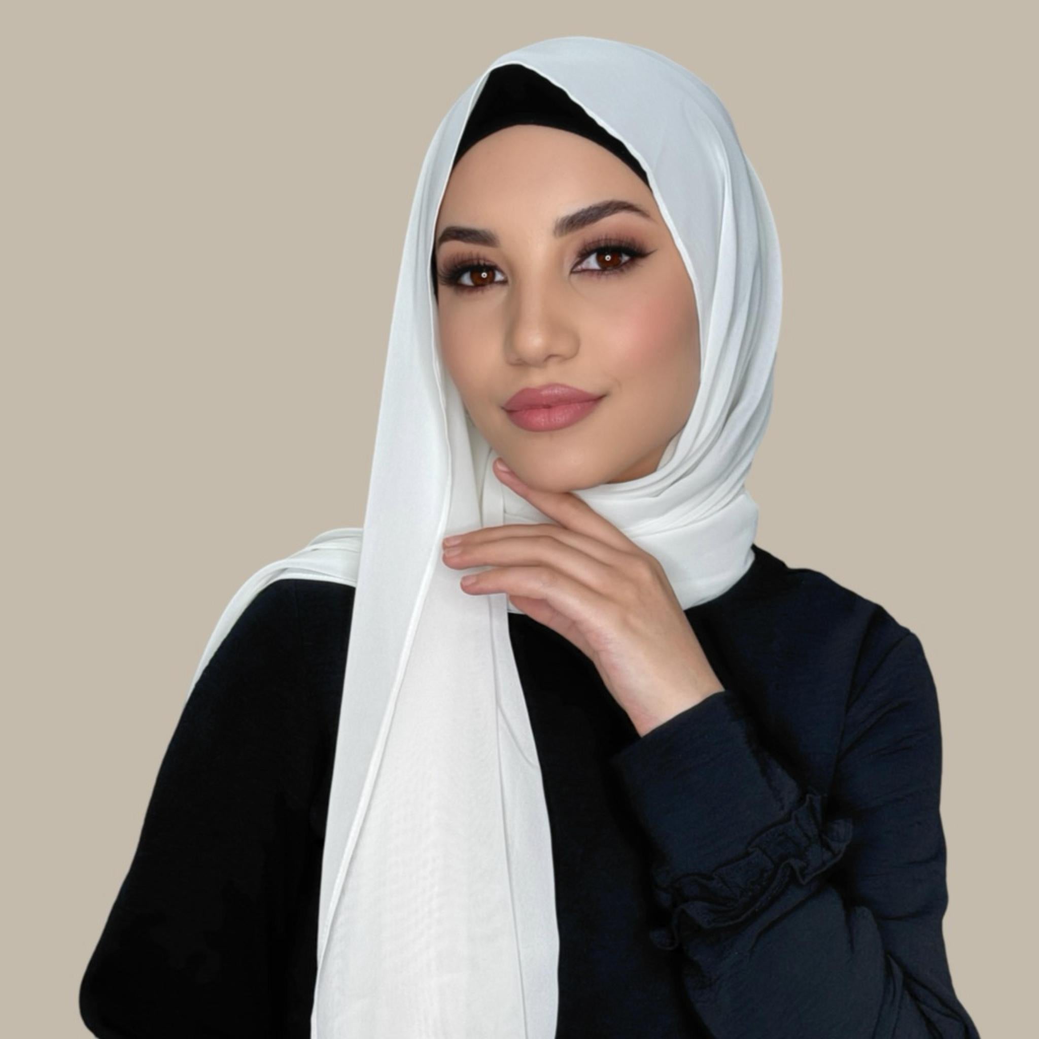 Luxury Chiffon Hijab-Floral White - Modish Hijab