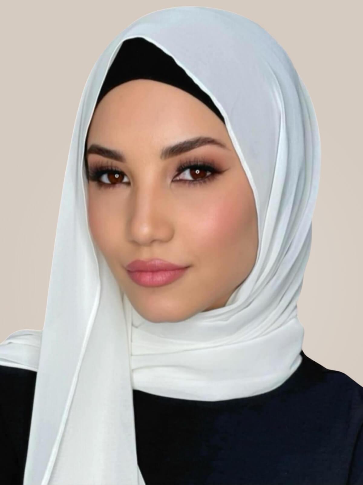 Luxury Chiffon Hijab-Floral White