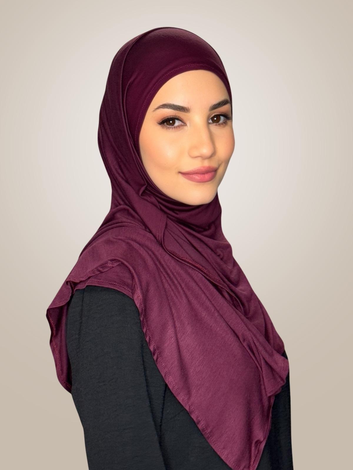 Pre-Sewn Jersey Hijab-Wine