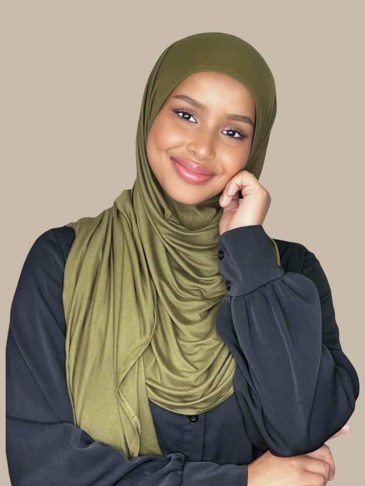 Pre-Sewn Jersey Hijab-Olive Green