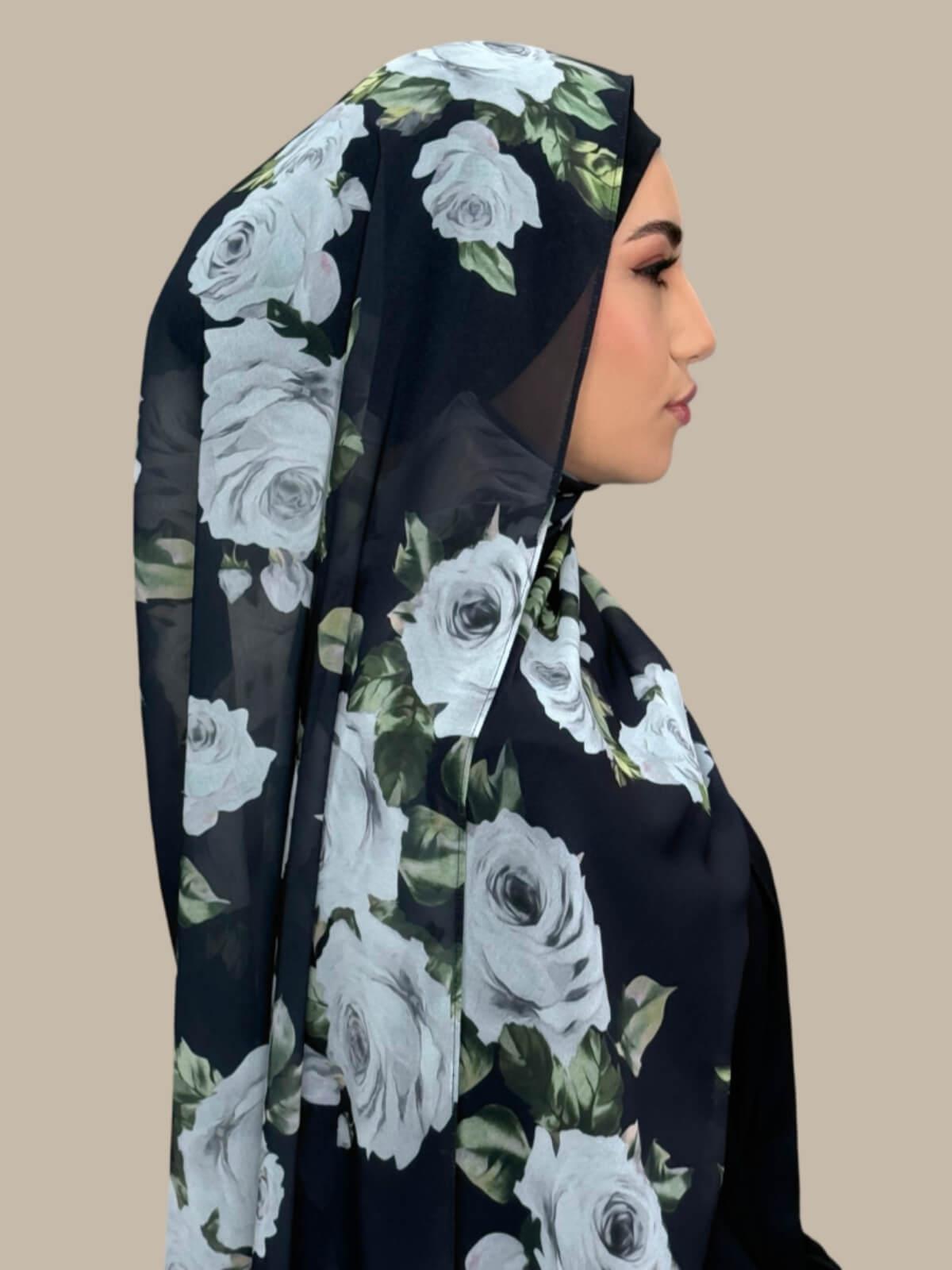 Printed Chiffon Hijab-Frosted Rosette