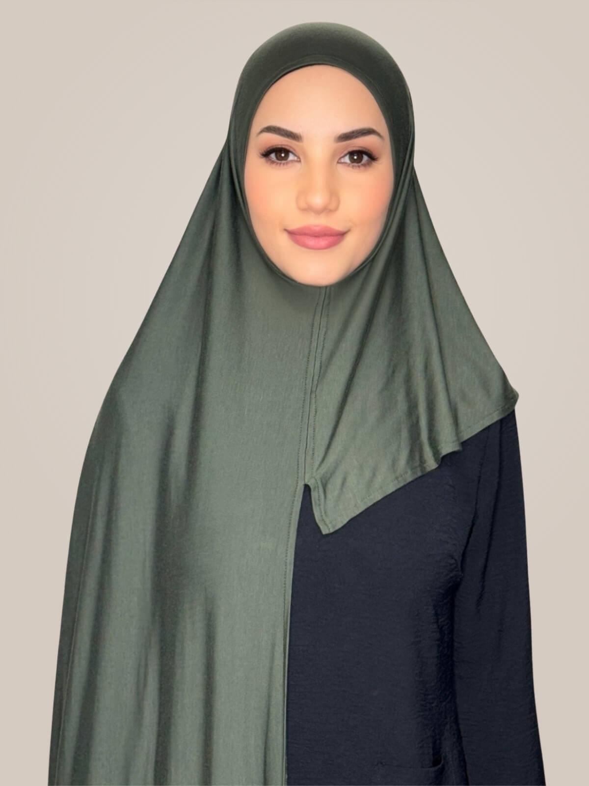 Pre-Sewn Jersey Hijab-Army Green