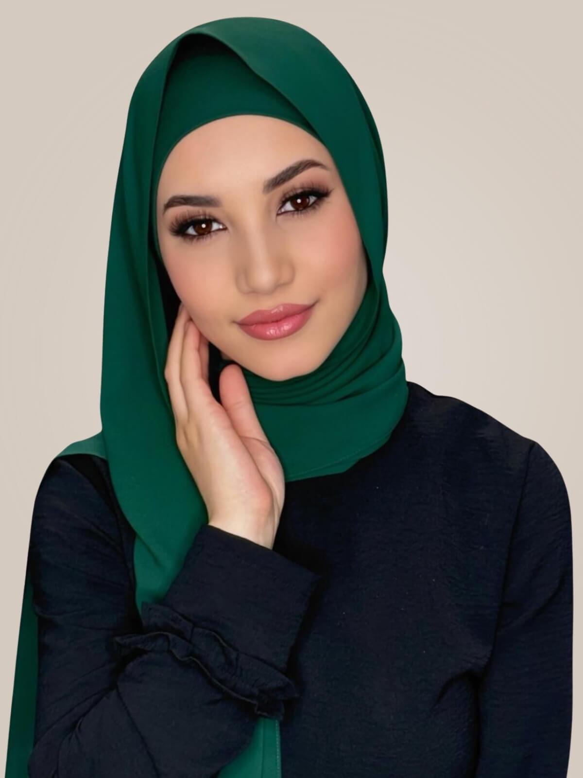 Matching Chiffon Hijab Set-Deep Green