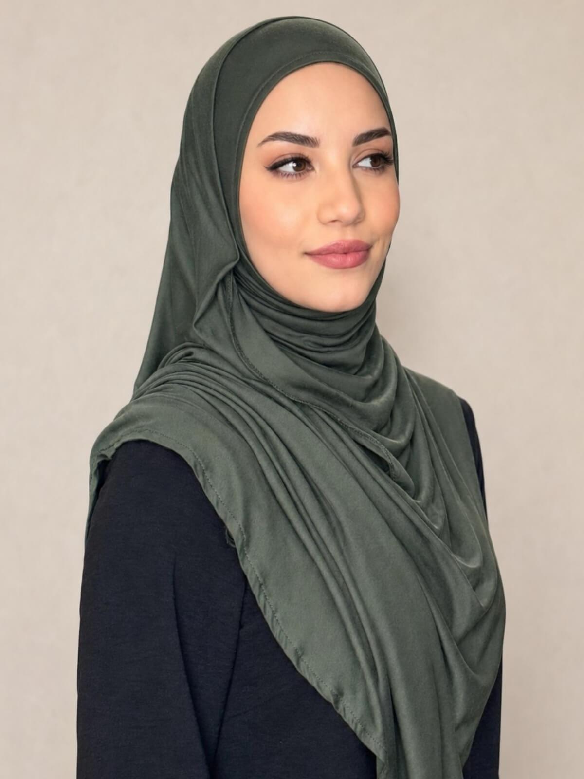 Pre-Sewn Jersey Hijab-Army Green