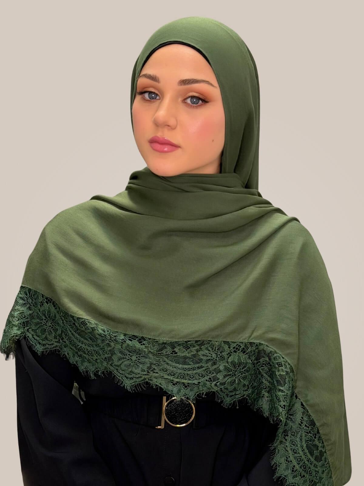 Lace Cotton Modal Hijab-Woodland Mist