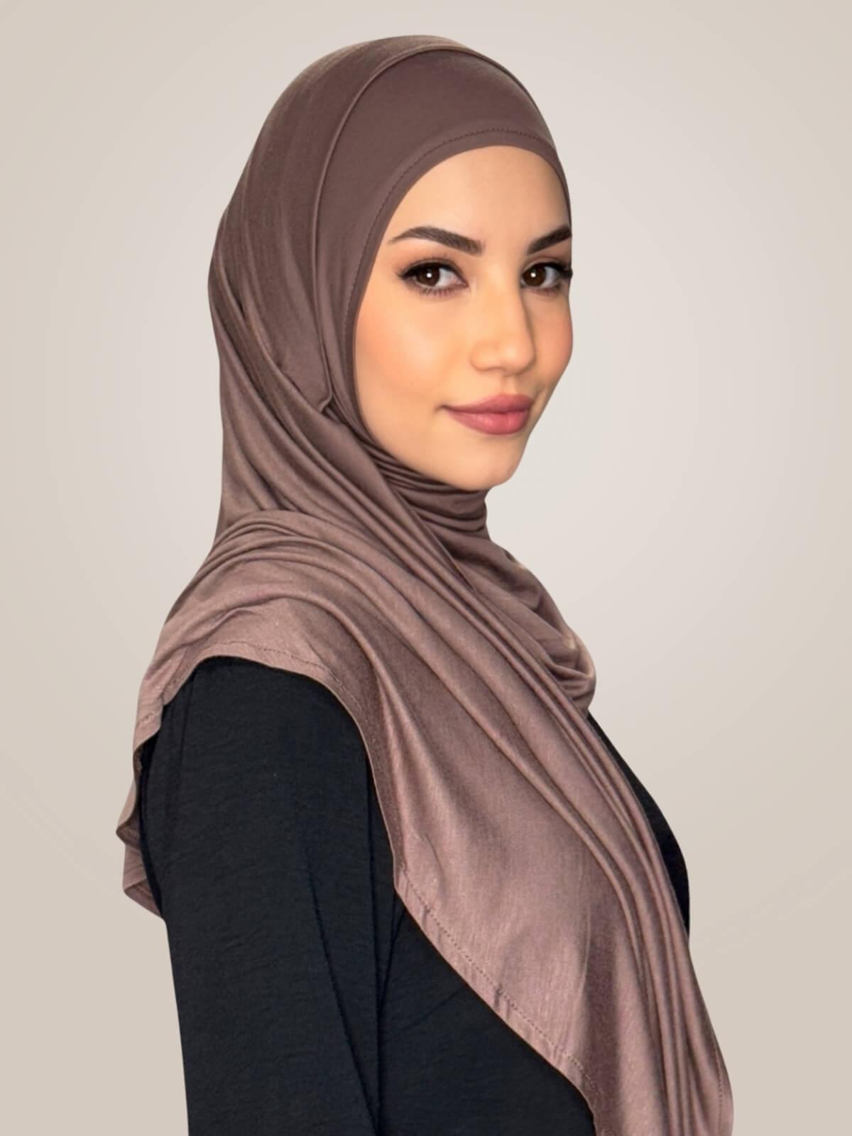 Pre-Sewn Jersey Hijab-Mocha Brown
