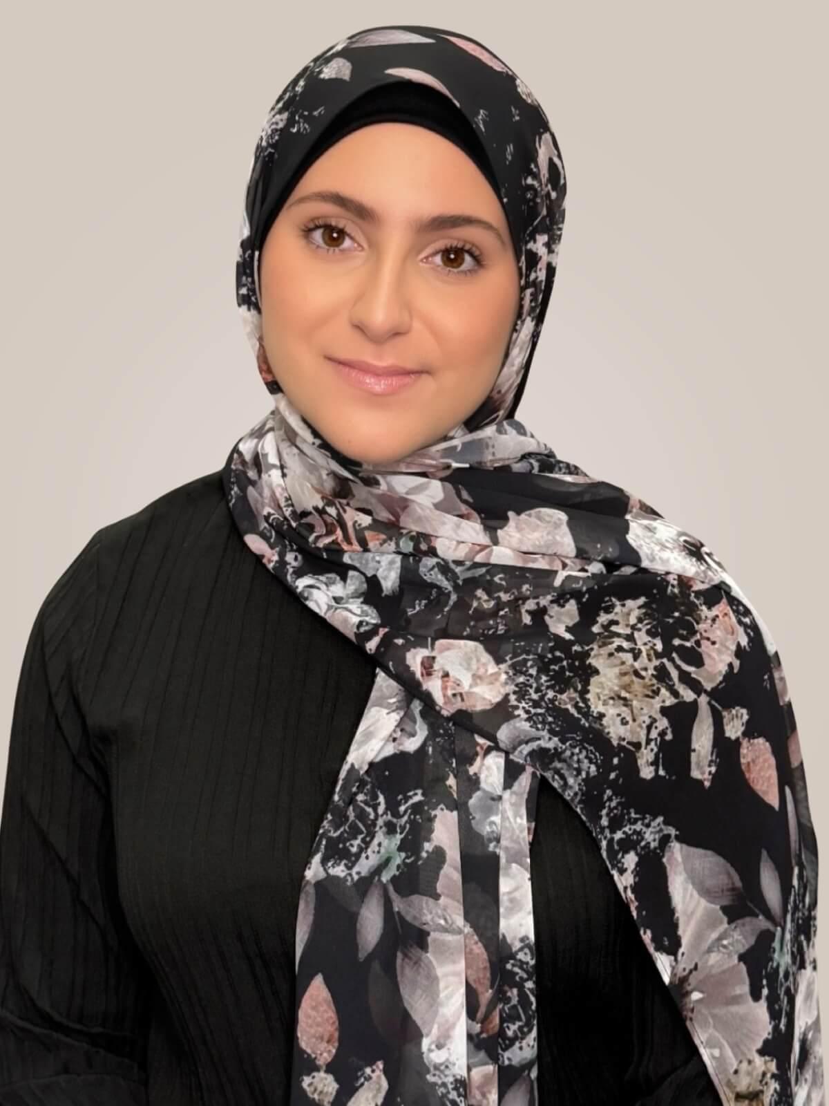 Modish Girl Printed Chiffon Hijab- Fleurette Slate II