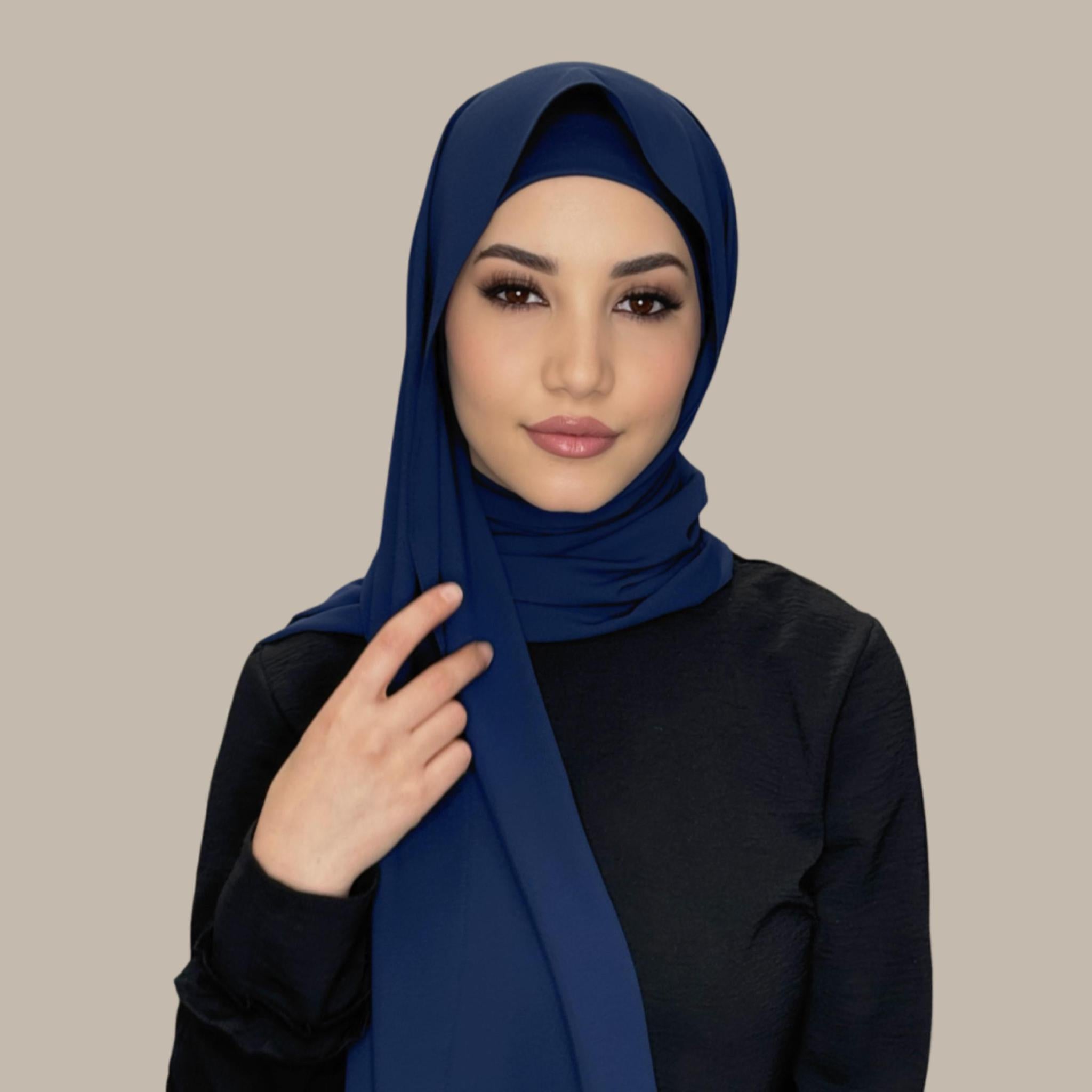 Matching Chiffon Hijab Set-Navy