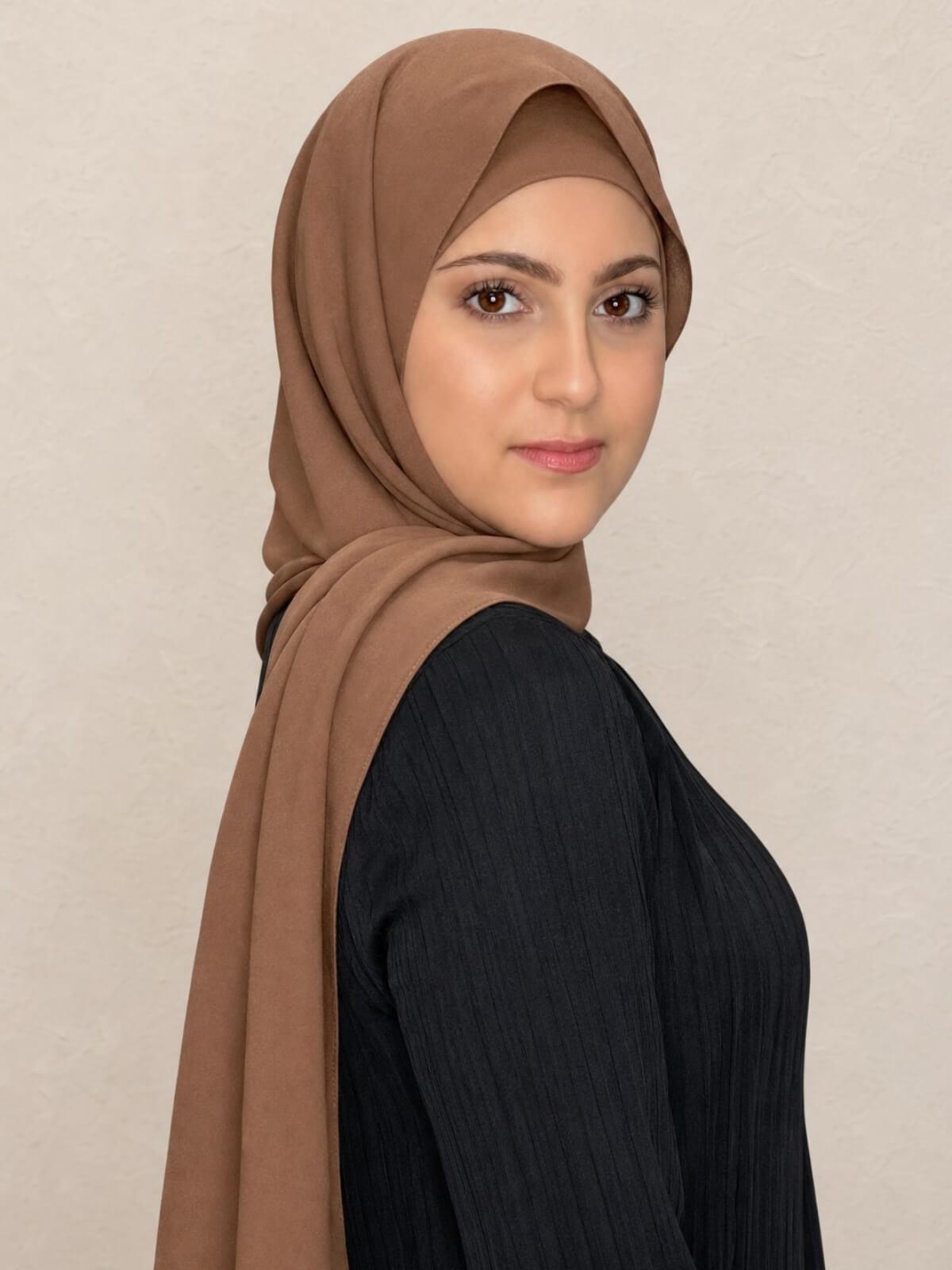 Modish Girl Matching Chiffon Hijab Set-Cinnamon