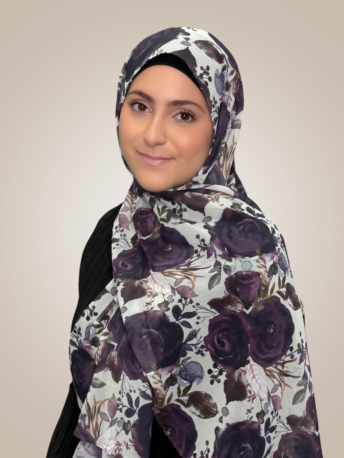 Modish Girl Printed Chiffon Hijab-Plum Orchid