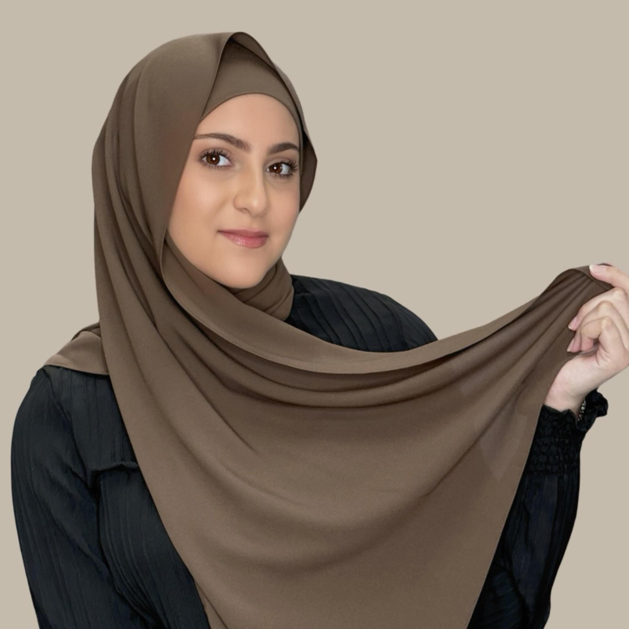 Modish Girl Matching Chiffon Hijab Set-Swiss Brown - Modish Hijab