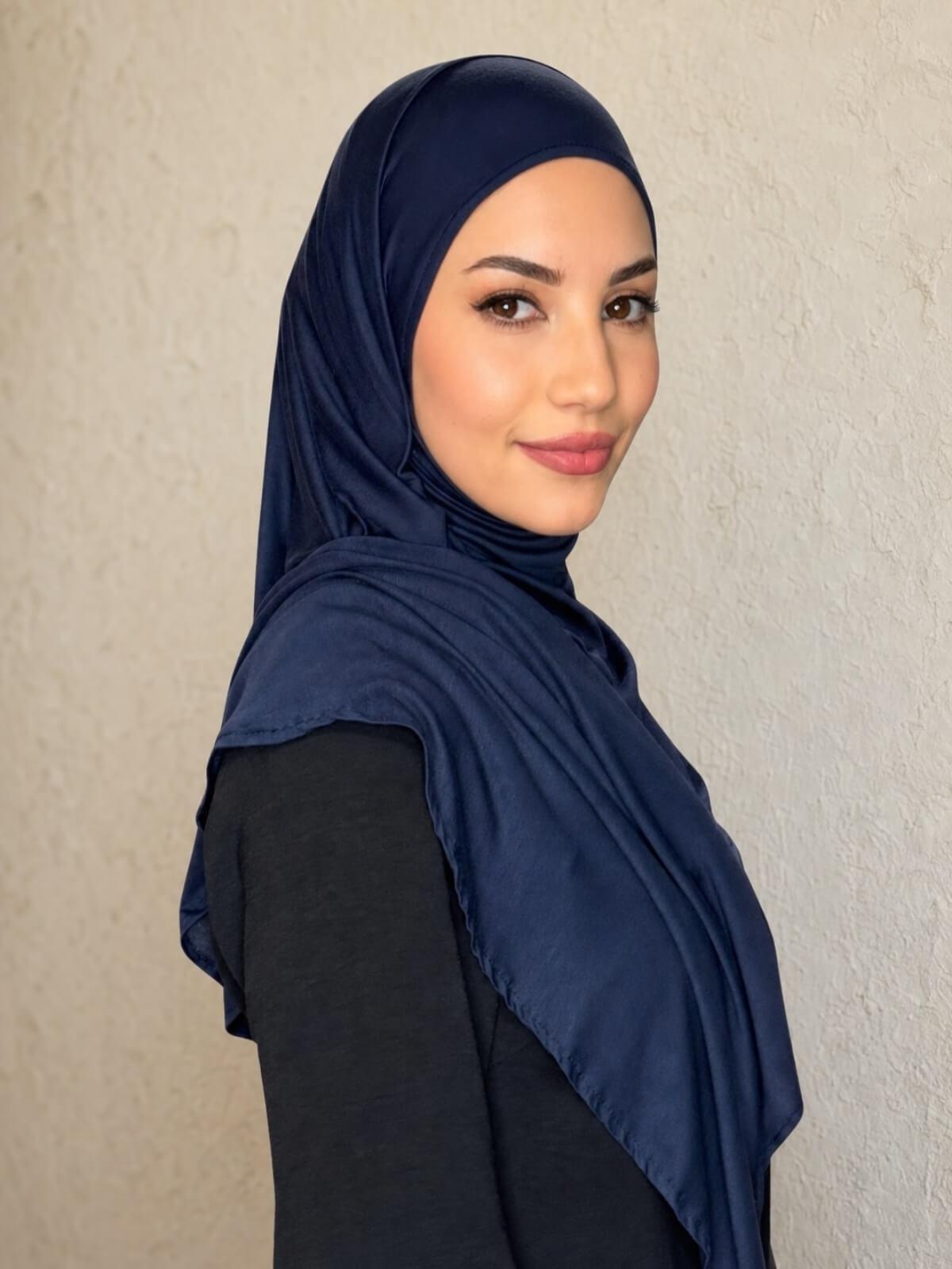 Pre-Sewn Jersey Hijab-Navy