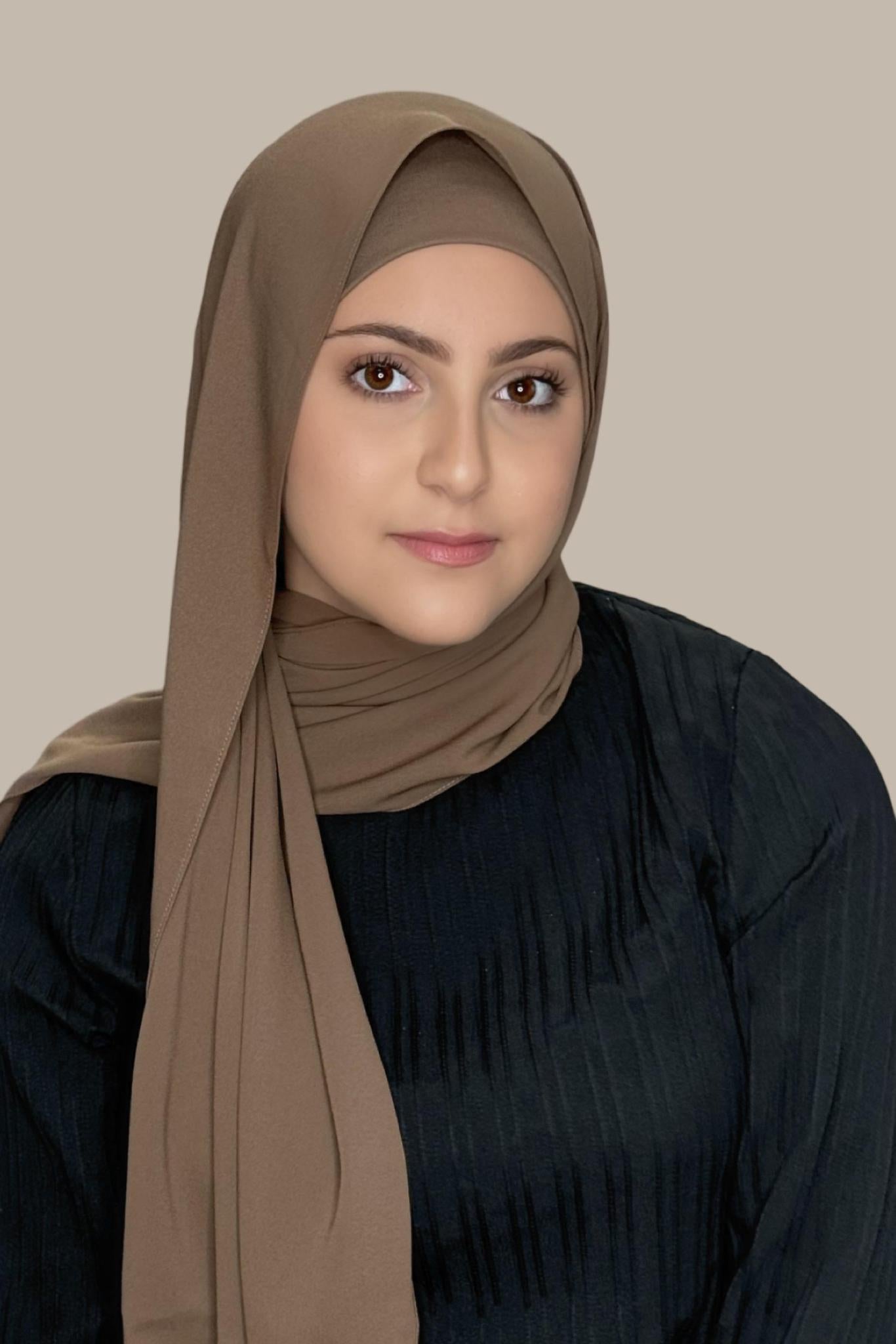 Modish Girl Matching Chiffon Hijab Set-Walnut Brown