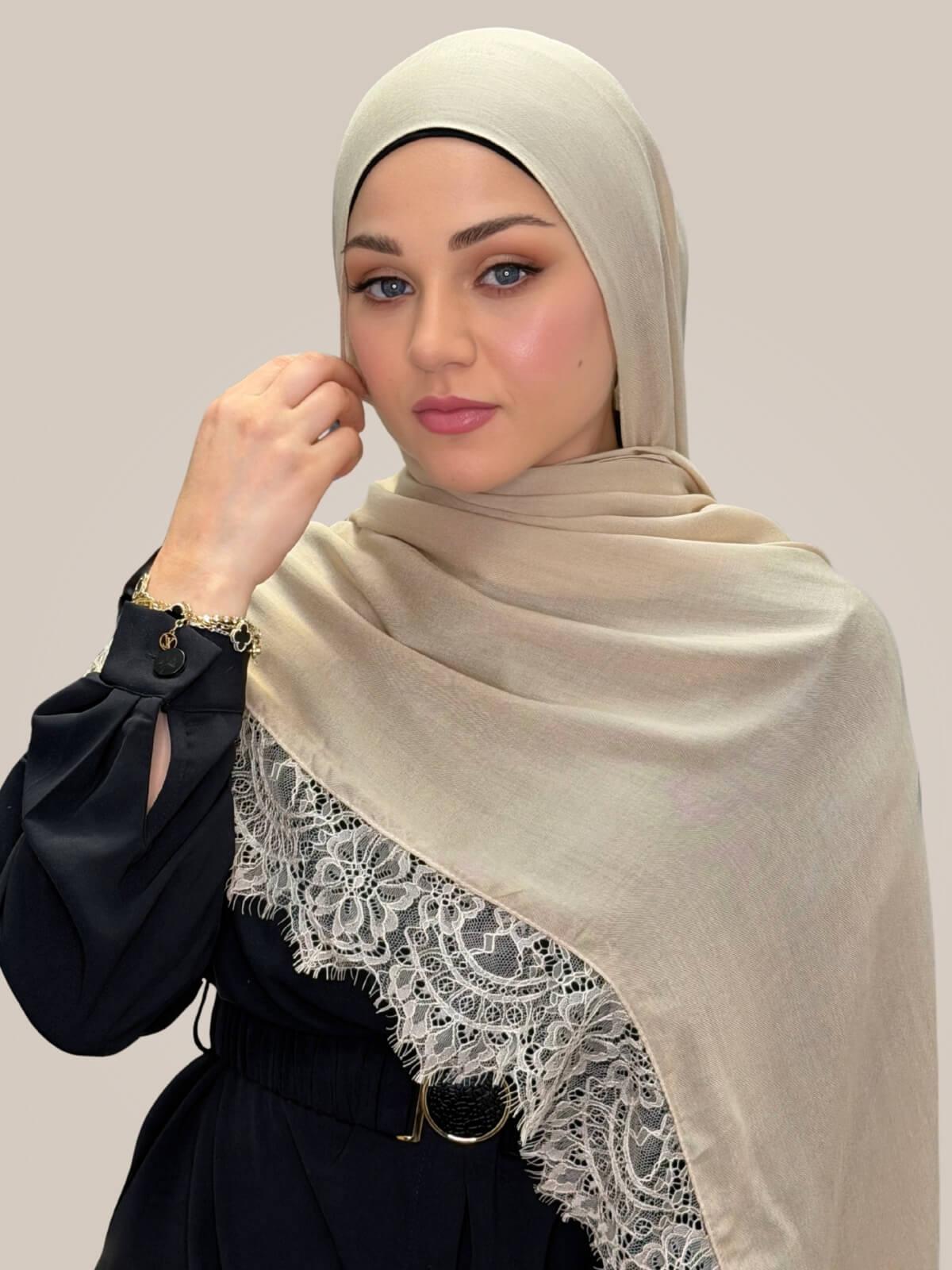 Lace Cotton Modal Hijab-Linen Sky