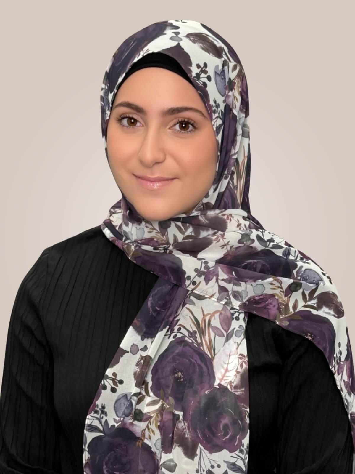 Modish Girl Printed Chiffon Hijab-Plum Orchid