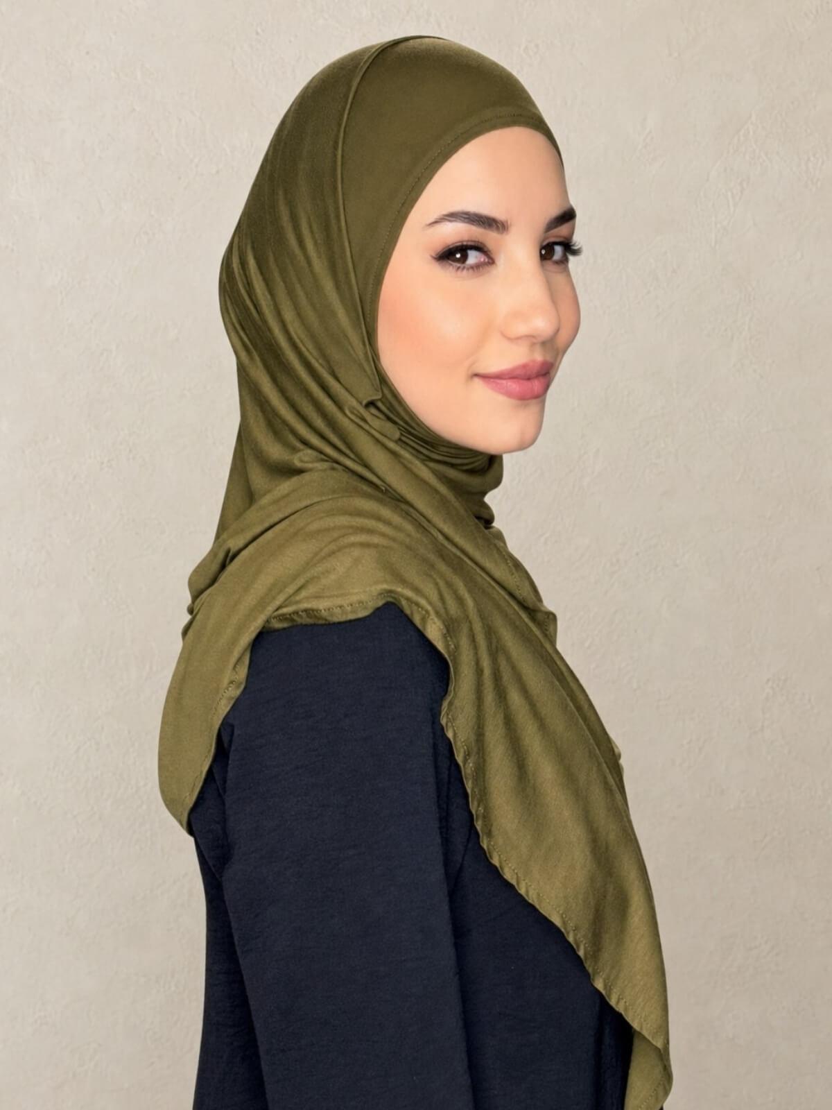 Pre-Sewn Jersey Hijab-Olive Green