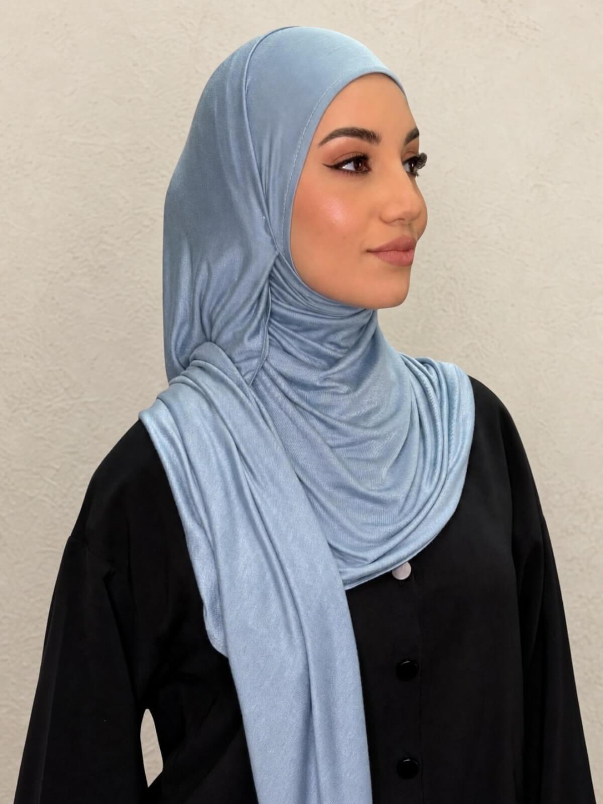 Pre-Sewn Jersey Hijab-Dusty Blue
