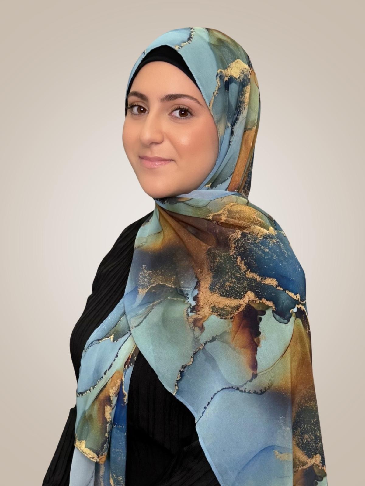 Modish Girl Printed Chiffon Hijab- Deep Horizon