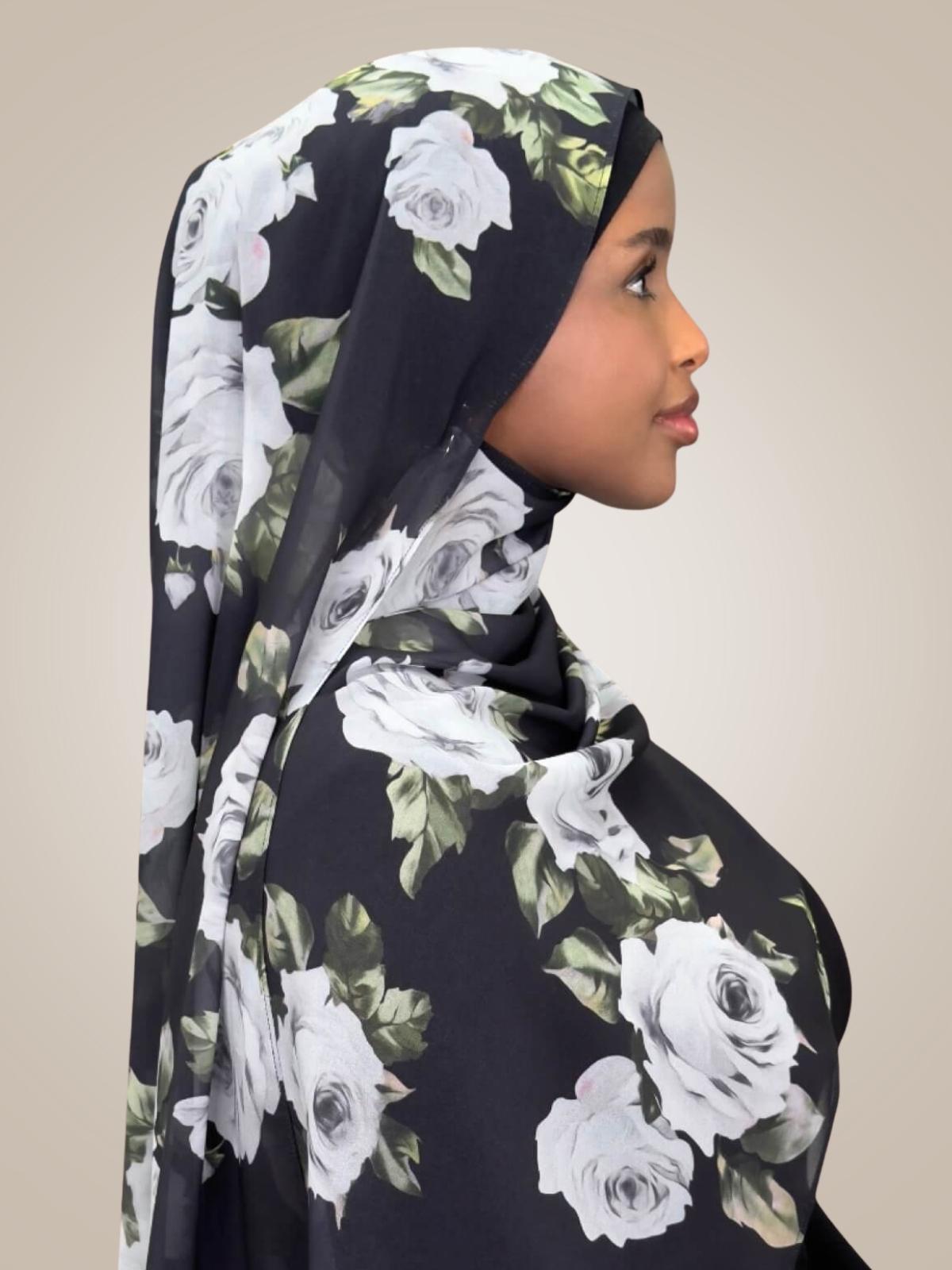 Printed Chiffon Hijab-Frosted Rosette