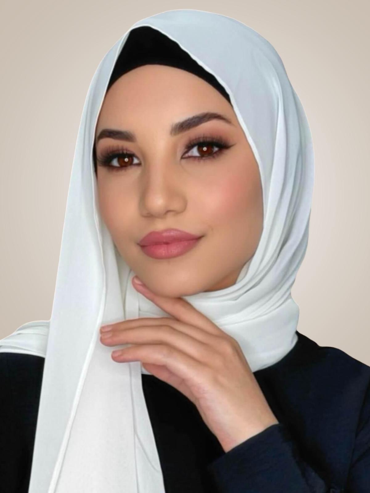 Luxury Chiffon Hijab-Floral White