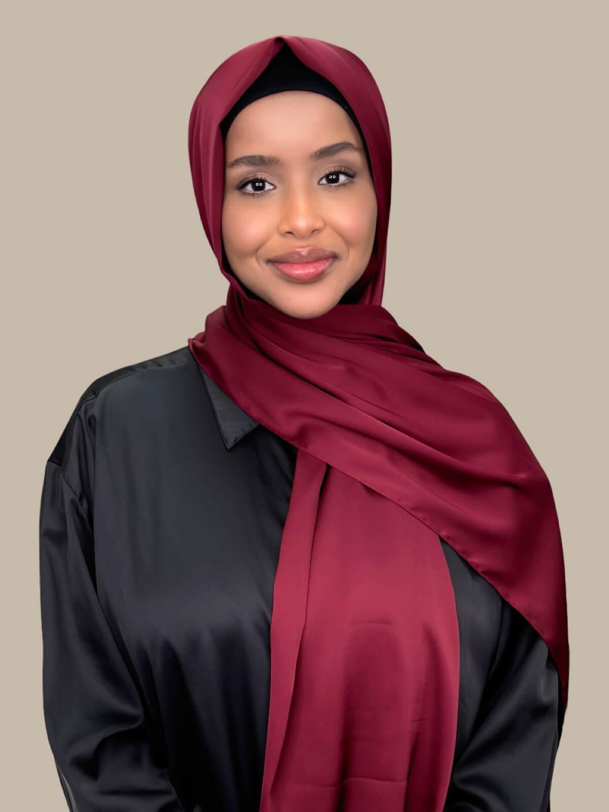 Premium Satin Hijab-Velvet Wine
