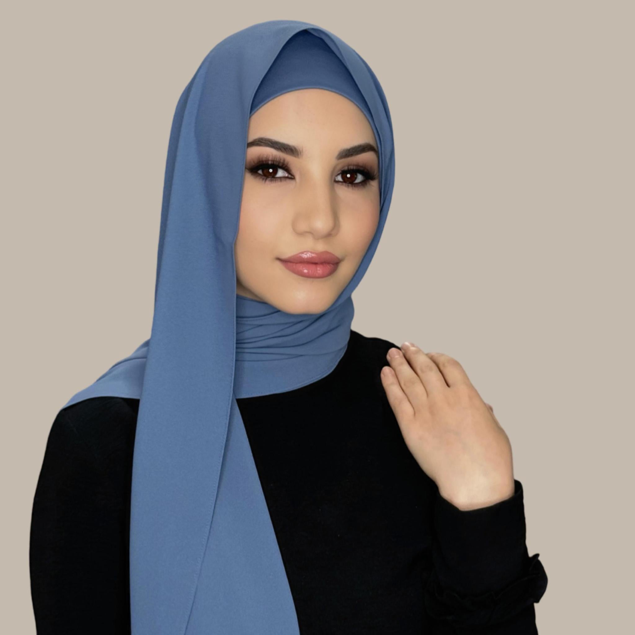 Matching Chiffon Hijab Set-Cool Blue