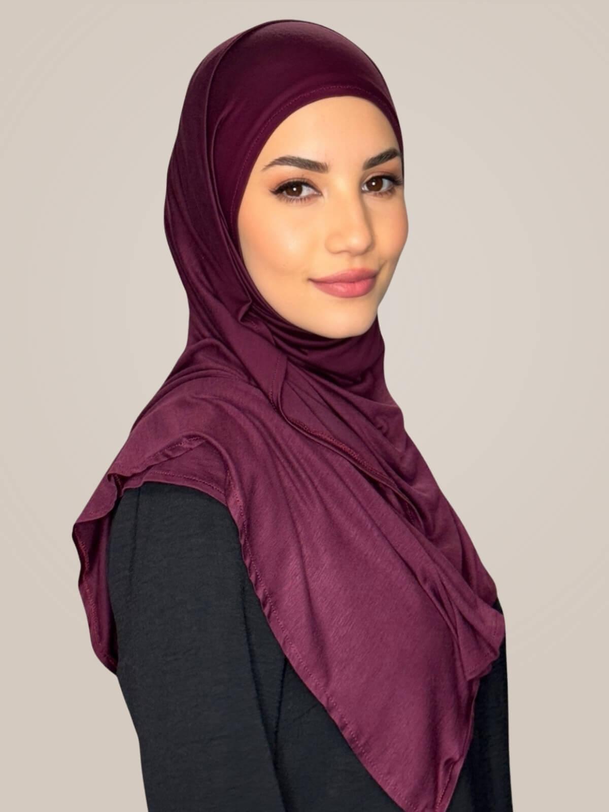 Pre-Sewn Jersey Hijab-Wine
