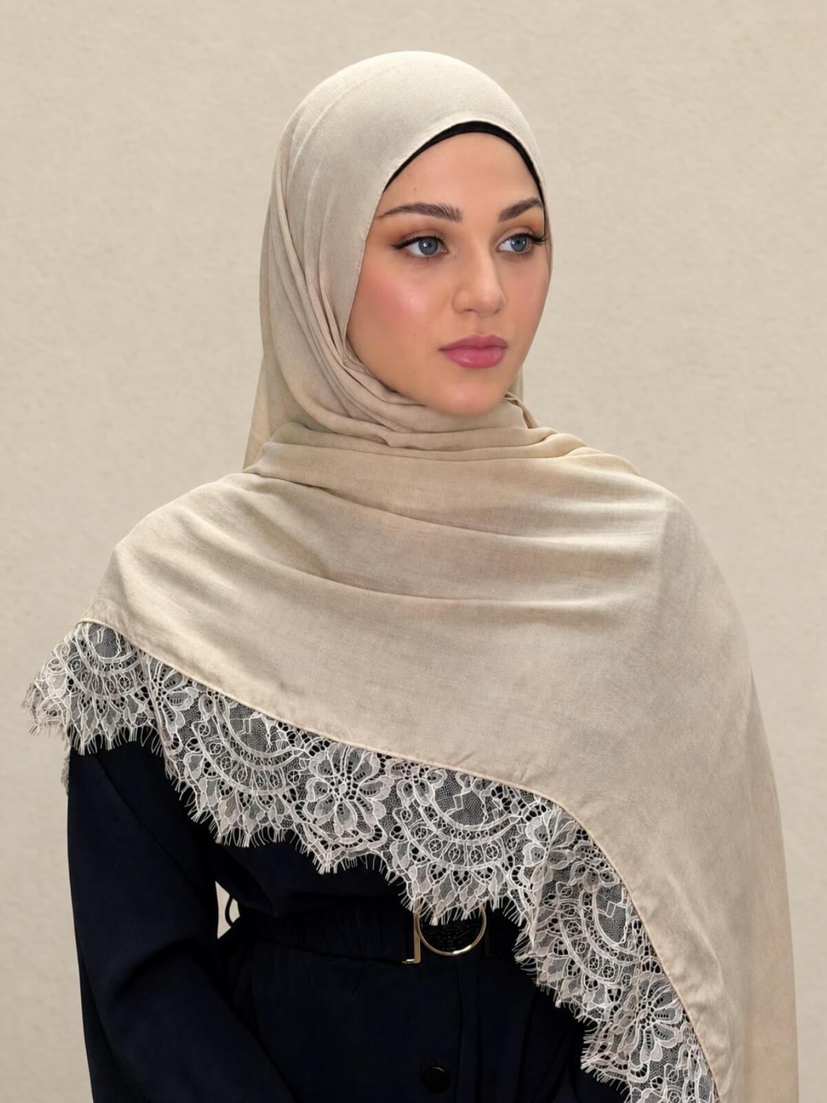 Lace Cotton Modal Hijab-Linen Sky