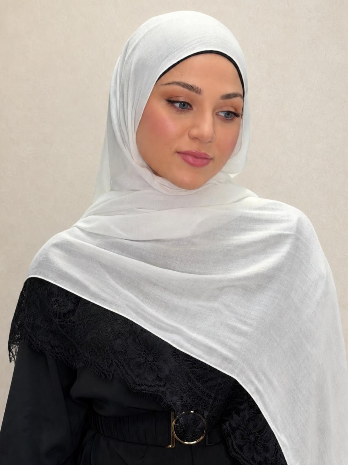 Lace Cotton Modal Hijab-Soft Pearl
