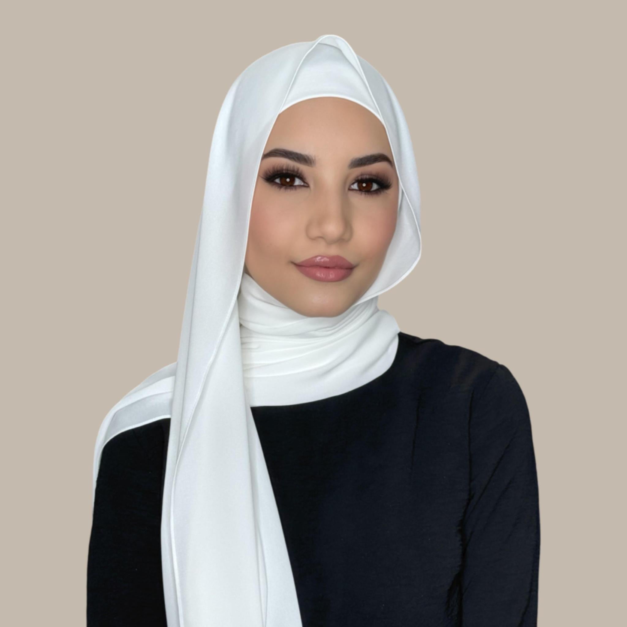 Matching Chiffon Hijab Set-White