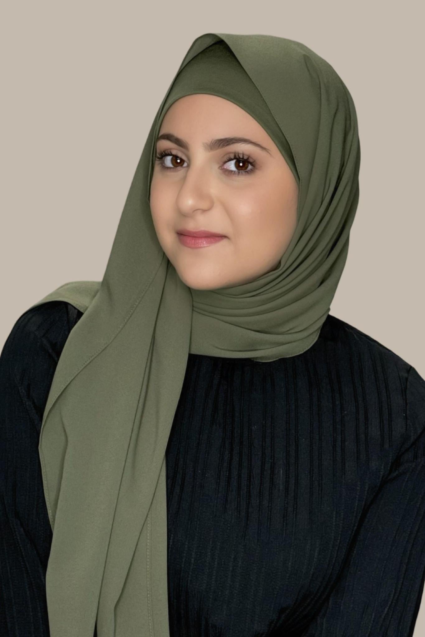 Modish Girl Matching Chiffon Hijab Set-Dusty Olive