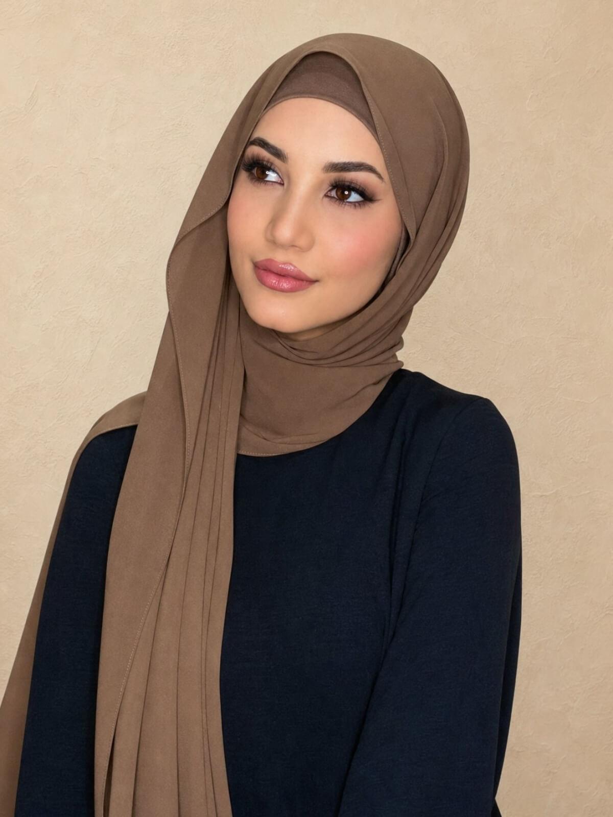 Matching Chiffon Hijab Set-Walnut Brown