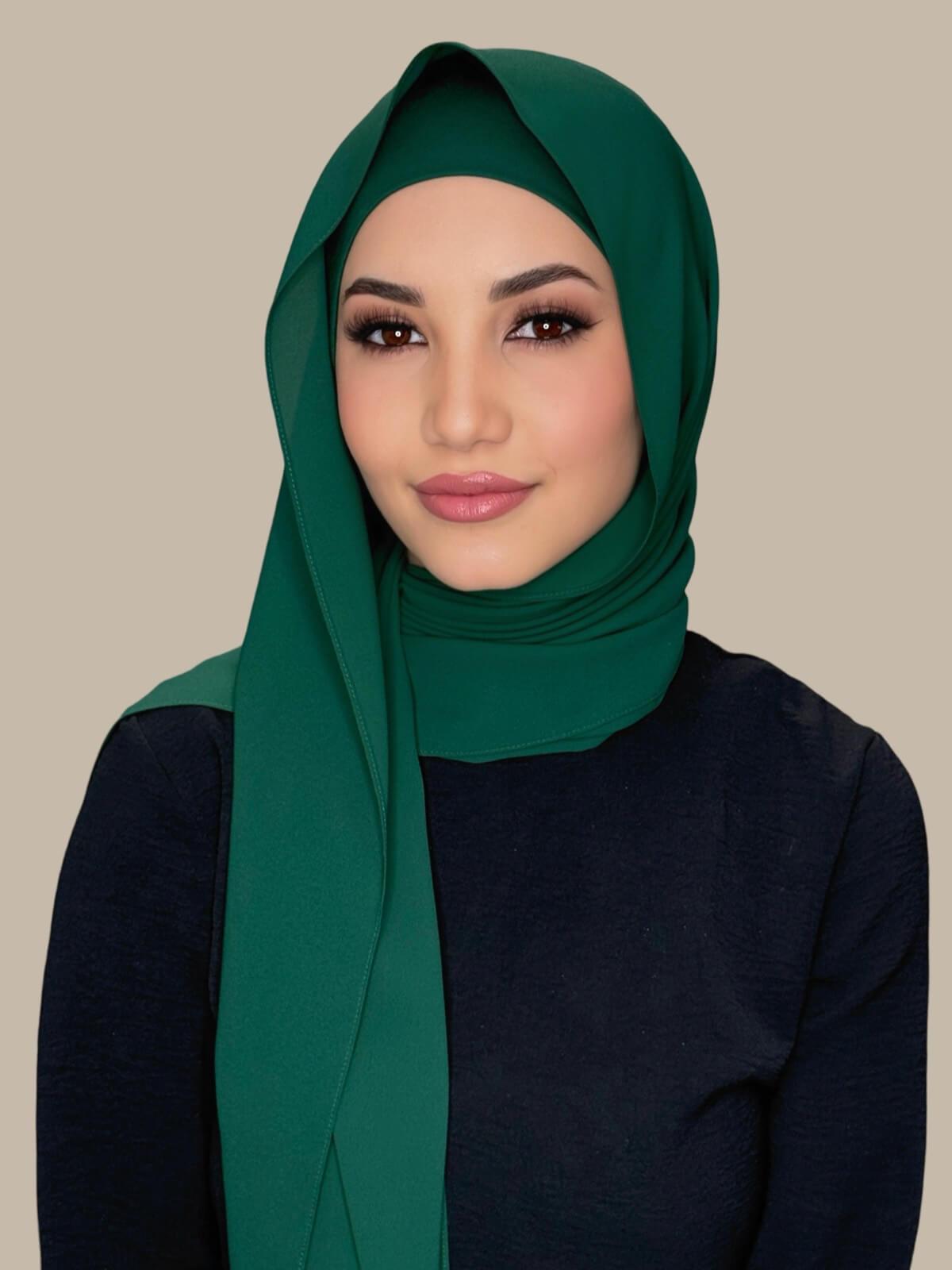 Matching Chiffon Hijab Set-Deep Green