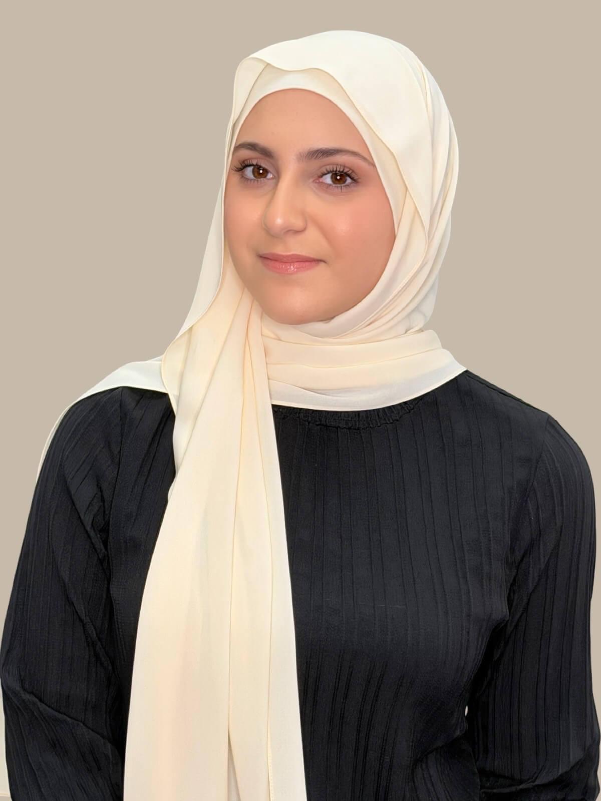 Modish Girl Matching Chiffon Hijab Set-Ivory Lace