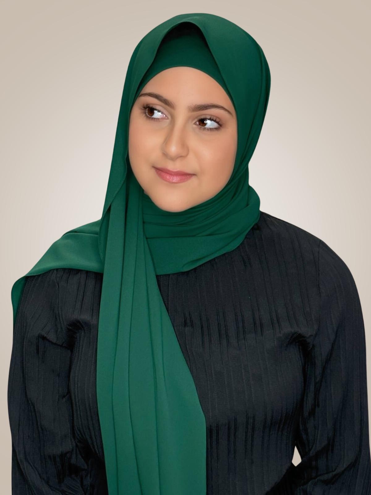 Modish Girl Matching Chiffon Hijab Set-Deep Green