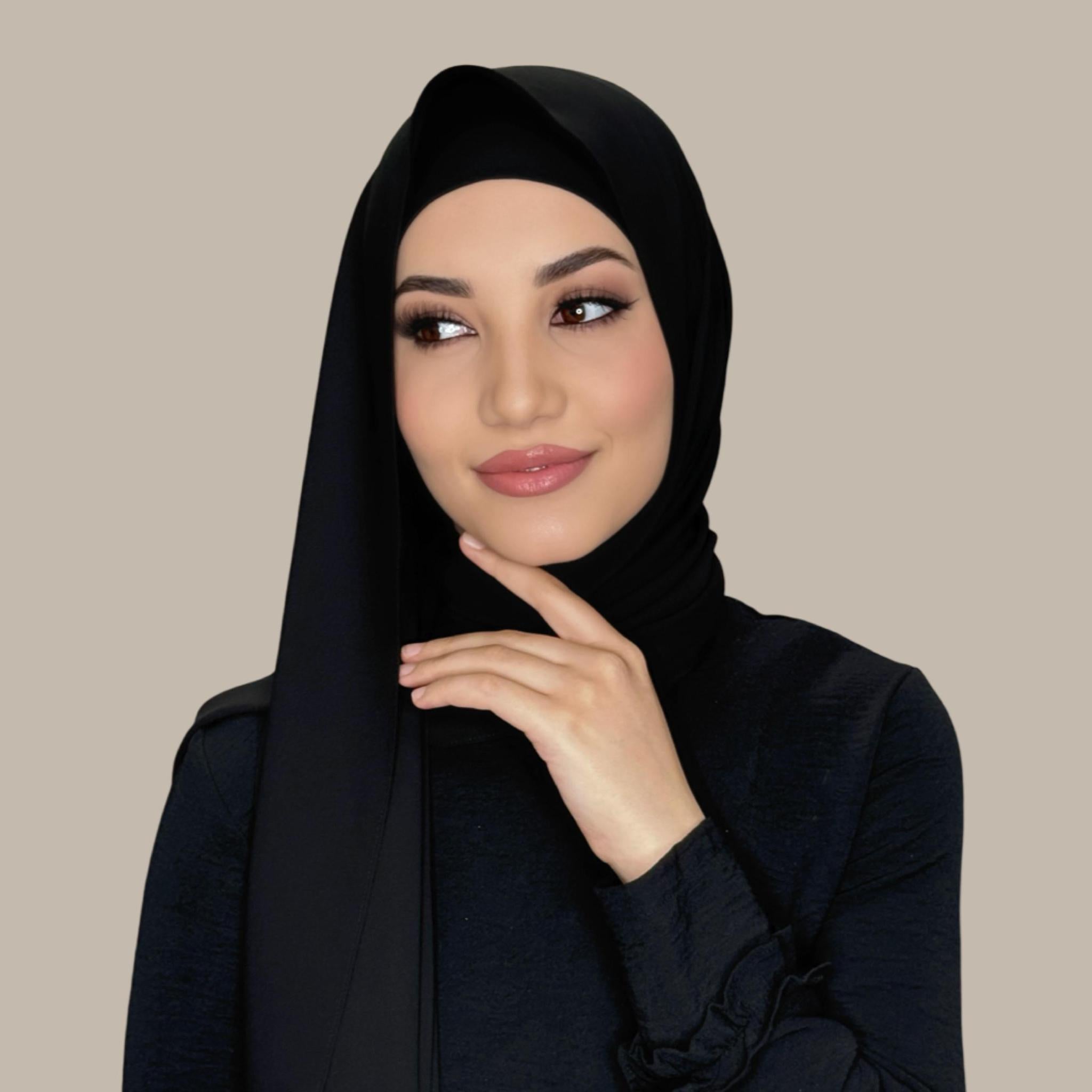 Matching Chiffon Hijab Set-Black